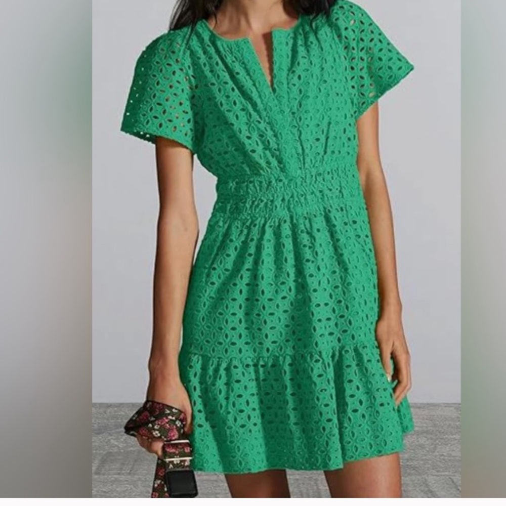 Anthropologie somerset Eyelet Green mini Dress XS new